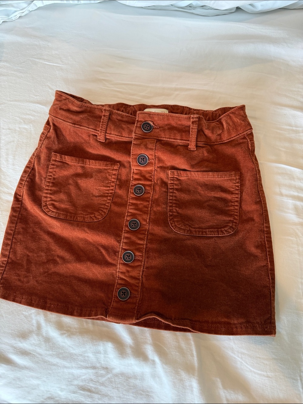 SO Rust Button-Front Corduroy Mini Skirt